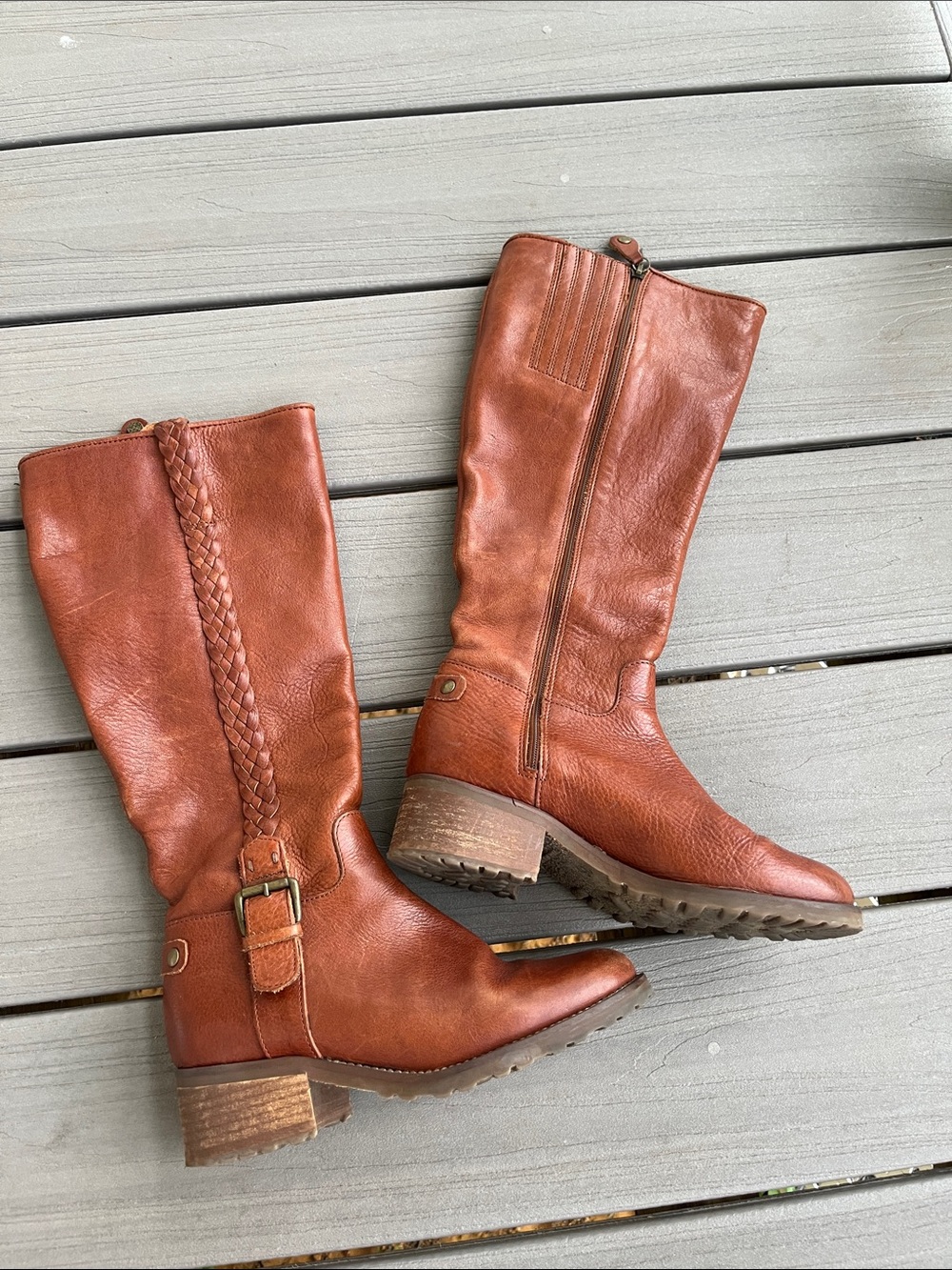 Fabianelli Italian Strap Mid-Calf Leather Boots in Chestnut Brown